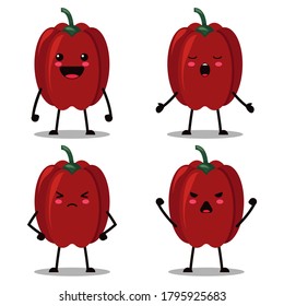 Carácter plano de diseño de pimienta roja con expresión. Colección de vectores