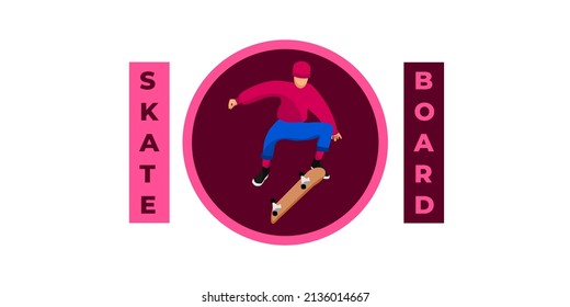 Caracteres de diseño plano patinando ropa color rosa o púrpura y azul. Eps. Vector.