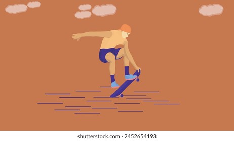 flat design character, someone skateboarding