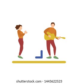 Flat Design Character of a Street Performer with Audience, Human Activities Performance