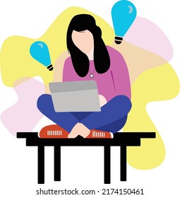 flat design character working with laptop , business laptop girl character