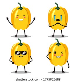 Flat design character of yellow pepper with expression. Vector collection