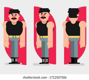 Flat-Design-Zeichen mit großen Armmuskeln und Schnurrbart, leicht zu bearbeiten und zu verändern Datei mit getrennten Teilen  