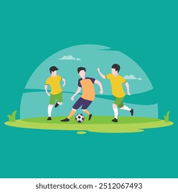 Flat Design of Characters Playing Soccer Game