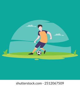 Flat Design of Characters Playing Soccer Game