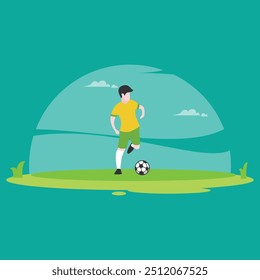 Flat Design of Characters Playing Soccer Game