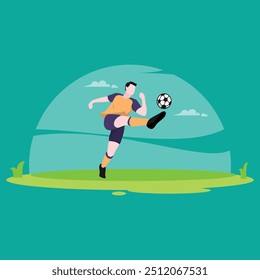 Flat Design of Characters Playing Soccer Game