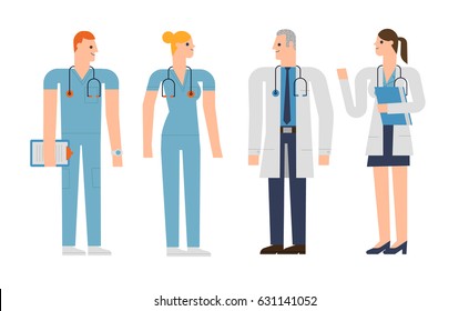 Flat design characters set, doctors and nurses