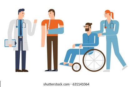 Flat design characters set, doctors and nurses