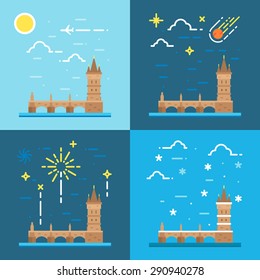 Flat design of Charles bridge Czech illustration vector