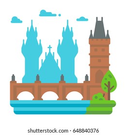 Flat design Charles Bridge Prague illustration vector