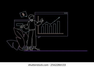 Flat design chart, graph, diagram, presentation, spreadsheet, economy, finance, technology.Isometric vector illustration flat design isolated. Outline, linear style, line art, editable stroke.