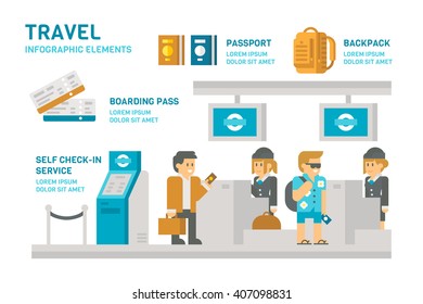 Flat design check-in at airport travel illustration vector