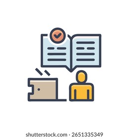 Flat design checklist illustration featuring a person a document and coffee. Corporate, office, workflow and business concept.
