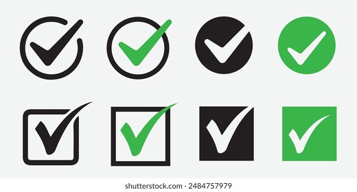 Diseño plano Diseño de icono de logotipo de lista de verificación aislado con color verde y negro