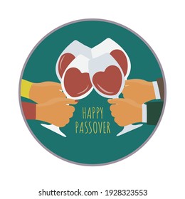 flat design cheers vector from slavery to freedom. hands people vaccinated clinking. enjoy together holding red wine glass. happy passover holiday celebration during corona virus. eat, drink and love 