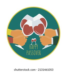 flat design cheers vector from slavery to freedom. hands people vaccinated clinking. enjoy together holding red wine glass. happy passover holiday celebration during corona virus. eat, drink and love