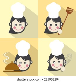Flat Design Chef Icon With Long Shadow Effect Vector Illustration