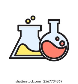 Flat design chemical tube illustration in bright colors, perfect for school, science, and stationery themes. Great for educational and lab-related projects.