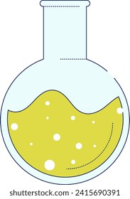 Diseño plano de matraz químico con líquido amarillo. Icono simple de matraz de fondo para la ciencia y la educación. Ilustración vectorial del equipo de laboratorio químico.