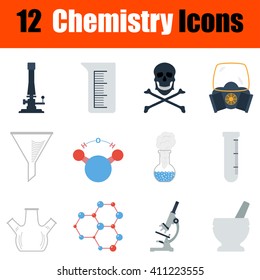 Flat design chemistry icon set in ui colors. Vector illustration.