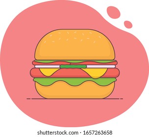 Flat Design Chesee Burger Deluxe, Colorful Icon Burger