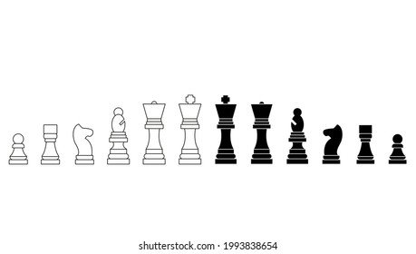 Flat design of chess pieces with outline