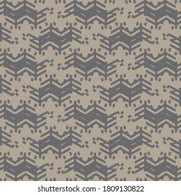 Flat design with chevron or herringbone patches placed evenly between a kind of pixels. Decoration in doodle style. 