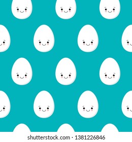 Flat design chicken, cute eggs seamless pattern background.