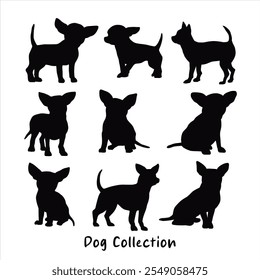 flat design chihuahua silhouette illustration, puppy collection