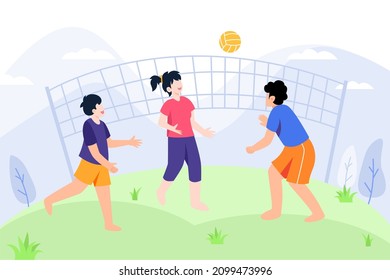 Flat design child playing volley ball