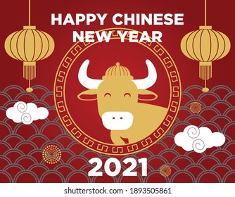 Flat design of Chinese new year 2021, year of the ox