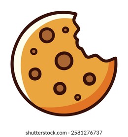 Flat design chocolate chip cookie with bite isolated vector illustration