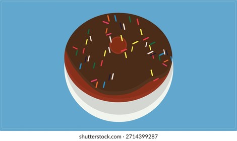 Donut de chocolate de diseño plano con Ilustración vectorial de chispas (postre, icono de comida dulce)