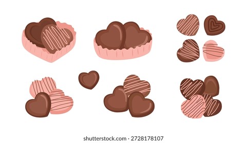 Ilustración de comida dulce de la caja del caramelo de la forma del corazón del chocolate del diseño plano