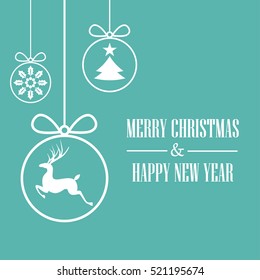 Flat design Christmas ball, reindeer, Christmas tree and Star , Template Happy new year Card 