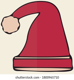 Flaches Design Weihnachtsmütze, Mütze. Zeichen der Winterparty, Überraschung, Geschenke, Feier der Geburt Jesu. Symbol Frohe Weihnachten, Neujahr. EPS10 Vektorgrafik, einzelne Illustration