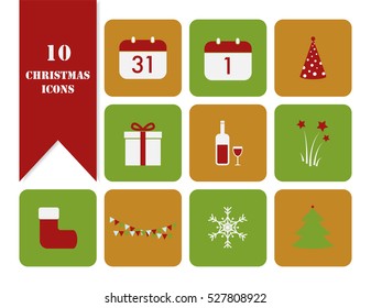 Flat design Christmas icon set (Vector, EPS10)