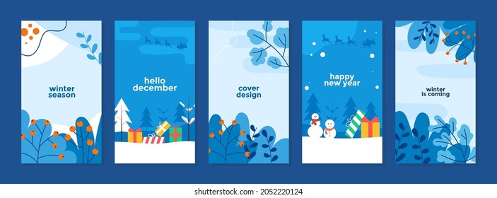 Flat design christmas and new year celebration story banner set with winter season concept. Able to use as Promotion Sale for Social media post advertising template