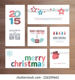 Flat design Christmas and New Year greeting card templates 