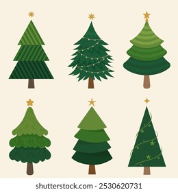 Diseño plano para la colección del árbol de Navidad. Ilustración vectorial