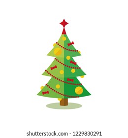 Árbol de Navidad de diseño plano decorado con guirnaldas, bóvedas y arcos