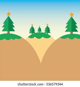 Flat design Christmas tree on Mountain
