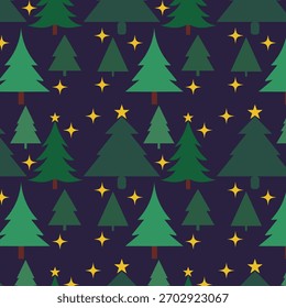Diseño plano árbol de Navidad y estrella sin fisuras patrón conjunto