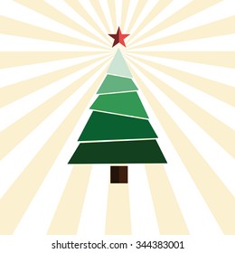 Flat design christmas tree with Sun ray