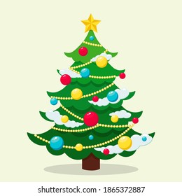 Flat design christmas tree vector, marry christmas, happy new year, noel