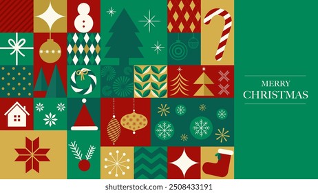 Flat design Christmas wallpaper,  background for season celebration with ornaments.