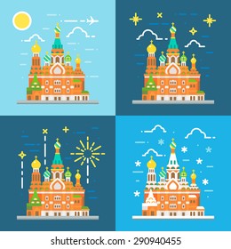 Flat design of church of the savior on blood Russia illustration vector