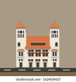 A flat design of Cipta Niaga colonial building in Old Town of Jakarta, Indonesia.