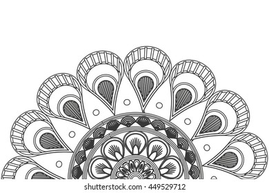 flat design circular decorative line half mandala icon vector illustration